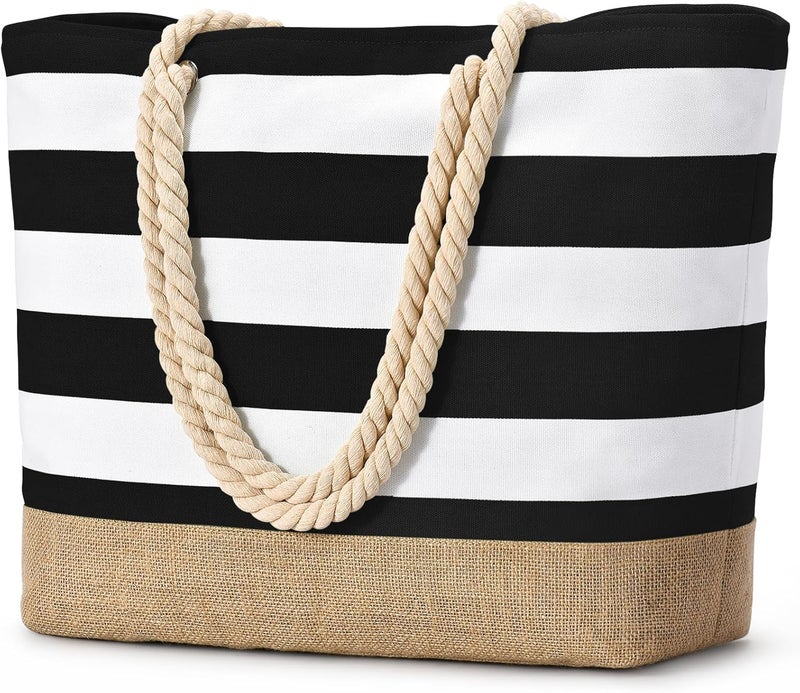 Becokan Beach Bags for Women Large Canvas Beach Tote Bag Beach Bags Waterproof Sandproof Swim Pool Bag Travel Essentials - Image 1